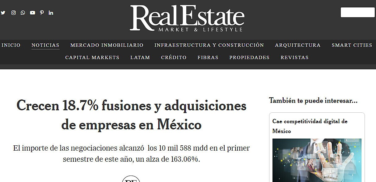 Crecen 18.7% fusiones y adquisiciones de empresas en Mxico